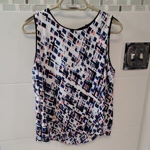 White House Black Market Abstract Print Blouse - Blue, Pink, White